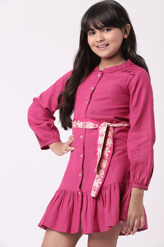Magenta Solid Flounce Dress, Magenta, image 3